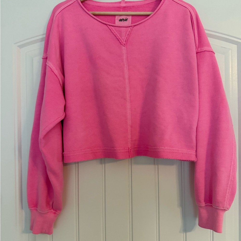Aerie Beach Party Women Large Hot Pink  Cropped Crewneck Sweatshirt Athleisure